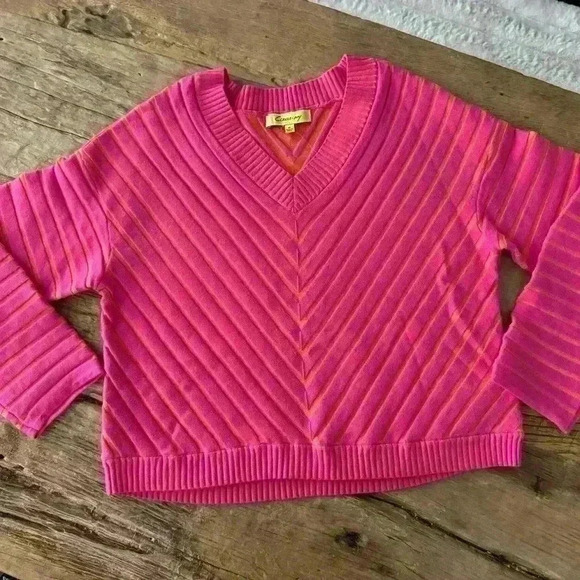 Circus NY by Sam Edelman V-Neck Textured Rib Cropped Sweater~pink/orange~NWOT~ M - Picture 5 of 9
